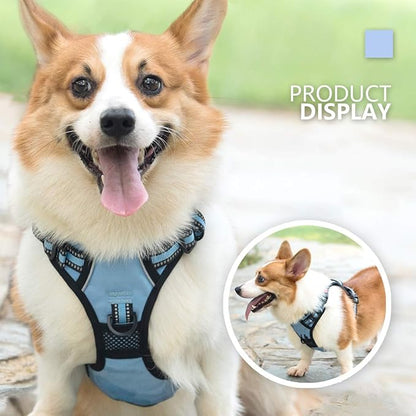PoyPet No Pull Dog Harness, [Release on Neck] Reflective Adjustable No Choke Pet Vest with Front & Back 2 Leash Attachments, Soft Control Training Handle for Small Medium Large Dogs(Light Blue,M)