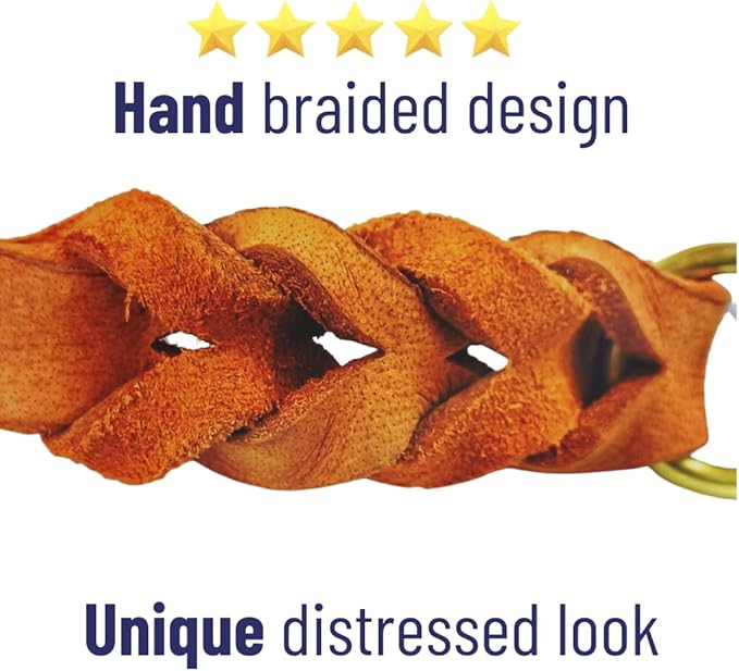 Leather Short Dog Leash 15 Inch - Short Dog Traffic Lead for Large Dogs Training and Walking - Braided Leather Tab for Large Dogs - Full Grain Heavy Duty. (Tan, 1 FT)