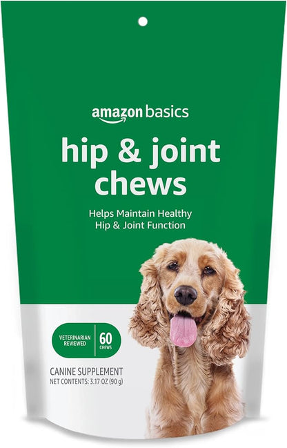 Amazon Basics Dog Hip & Joint Daily Supplement Chews with Glucosamine, MSM, and Vitamin C, Duck Flavored, 60 Count (Previously Solimo)