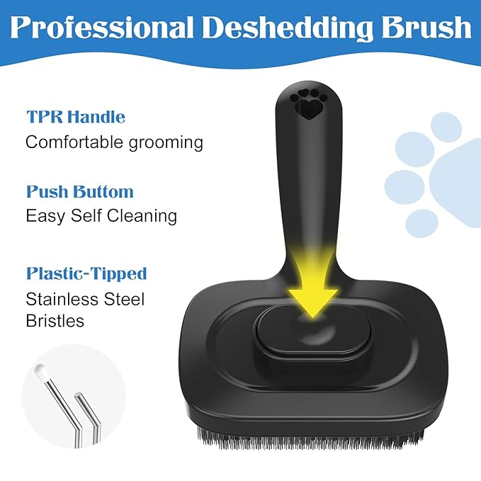 GracePals Self Cleaning Dog Brush for Shedding - Bristle Brush and Long/Short Needles Design, Skin Friendly, Slicker Deshedding Dog Brush, Hair Removal for Long & Short Haired Pets (Black)