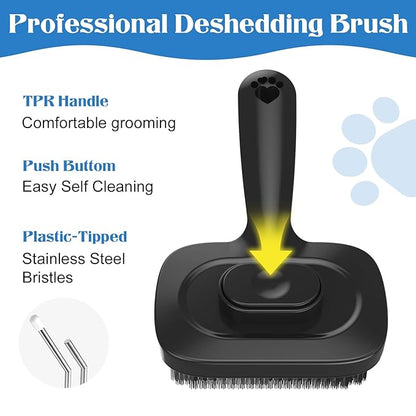 GracePals Self Cleaning Dog Brush for Shedding - Bristle Brush and Long/Short Needles Design, Skin Friendly, Slicker Deshedding Dog Brush, Hair Removal for Long & Short Haired Pets (Black)