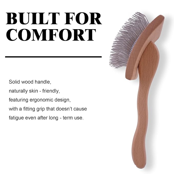 Big slicker brush for large dogs - Dog Brush for Shedding & Long Hair Cats Tool: Thick Coat Daily Care Painless Mat Remover Trusted by Pet Owners" (natural wood color)