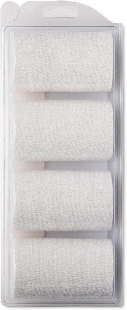 PowerFlex Equine – Extra Strong Self-Adhering Bandage Wrap – Wound Care, Compression & Support Bandage for Horses, Cows & Dogs – White, 4 inch, 4 Rolls (Resealable Case)