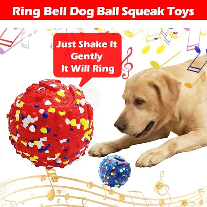 CAISHOW Dog Ball Squeak Toys (Bell Ball Blue and Red)