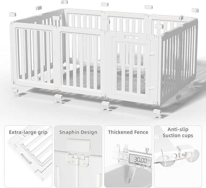 LoveTail Clear Dog Play Pen,Pet Playpen with Door,Easy to Clean and Install Puppy pens for Both Indoor and Outdoor use (White, 30.3" Height, 10PCS)