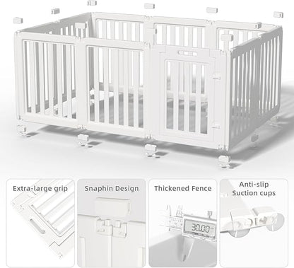 LoveTail Clear Dog Play Pen,Pet Playpen with Door,Easy to Clean and Install Puppy pens for Both Indoor and Outdoor use (White, 30.3" Height, 8PCS)