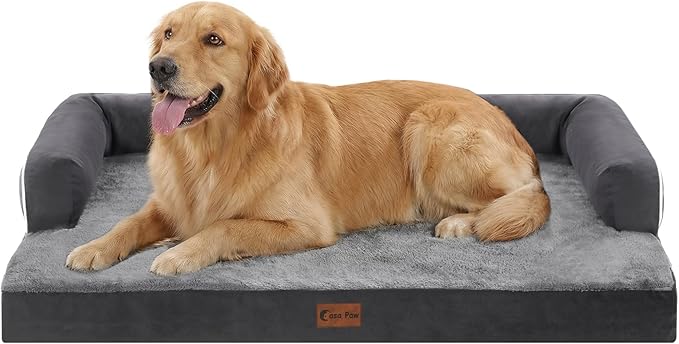 Casa Paw Orthopedic Dog Beds for Extra Large Dogs, Waterproof Egg Crate Foam XL Dog Bed with Sides 41x27Inch, Washable Big Dogs Couch Beds with Removable Cover and Nonskid Bottom, Dark Grey