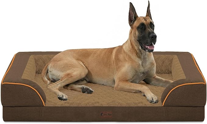 Casa Paw Orthopedic XXL Dog Beds, Waterproof Memory Foam Big Pet Bed for Extra Large Sized Dogs 53x42Inch, Non-Slip Bottom and Egg-Crate Foam Dog Couch Bed with Washable Removable Cover, Brown