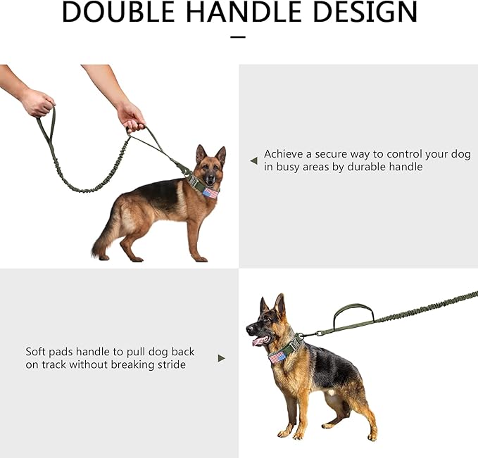 DAGANXI Tactical Dog Collar, Adjustable Military Training Nylon Dog Collar with Control Handle and Heavy Metal Buckle for Medium and Large Dogs, with Patches and Airtags Case (XL, Green-Set)