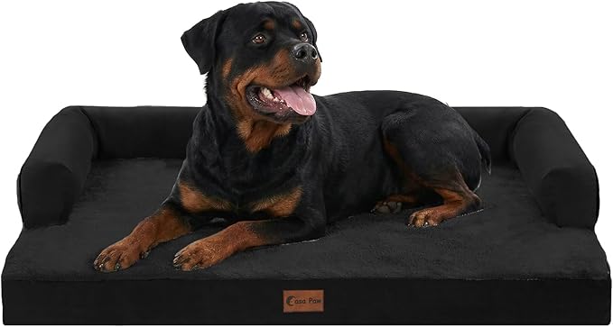 Casa Paw Orthopedic Dog Beds for Extra Large Dogs, Waterproof Egg Crate Foam XL Dog Bed with Sides 48x30Inch, Big Dogs Couch Beds with Removable Washable Cover and Nonskid Bottom, Black
