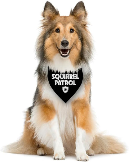 Squirrel Patrol Dog Bandana, Black Dog Bandana, Funny Cute Dog Bandana, Pet Dog Triangle Scarf, Dog Bandana for Small Medium Large Dogs, Gift for Dog Lover (D19)
