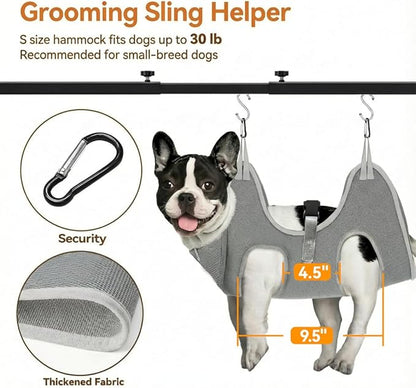Dog Grooming Arm for Table, S Size, Adjustable 42" Height & 35"–44" Width, H-Shape Stable Grooming Stand, Clamp Fits up to 2.76", with Hammock & 2 Nooses for Home Grooming & Nail Trimming
