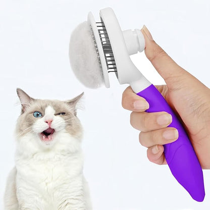 Self Cleaning Slicker Brush - Cat Brush Skin-Friendly Deshedding Grooming Massaging Tool for Long & Short Haired Pets, Cat Hair Brushes Easy Removes Undercoat for Dogs Cats Rabbits-UPGRADED, Purple