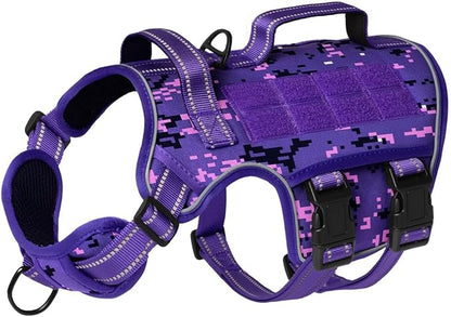 Tactical Dog Harness Medium Sized, Heavy Duty No Pull Dog Harness with Handle, Easy On and Off Service Dog Vest with Molle System, Reflective Pet Vest for Walking Hiking Training