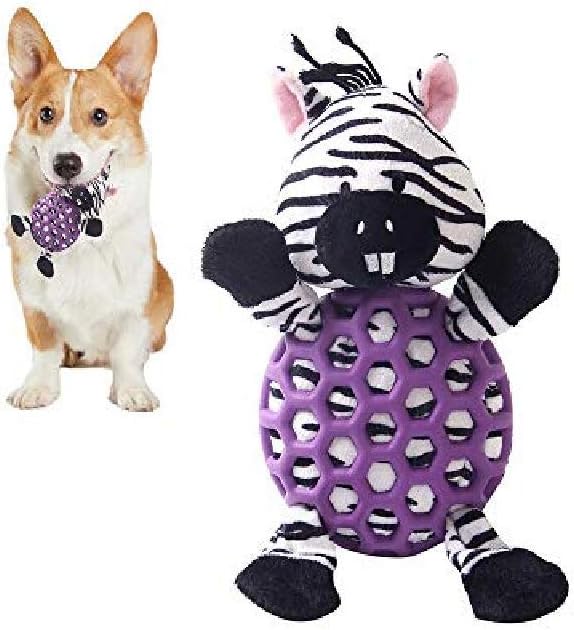 ONTWOPETS Dog Toy Plush Durable Small Dog Toys Low Stuffing Interactive Dog Plush Toys W/Squeaker Puppy Chew Toys Reduces Boredom (Medium, Zebra with Squeaker Purple Netted Vest)