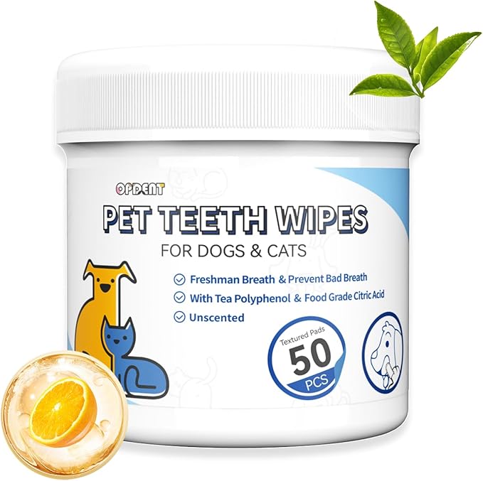 No-Rinse Dog Teeth Cleaning Wipes - Cat & Dog Fresh Breath Pet Dental Finger Wipes, Dog Toothbrush Dental Wipes to Easy Remove Plaque & Tartar, Gently Cleans Discharge (XS-50PCS, Unscented)