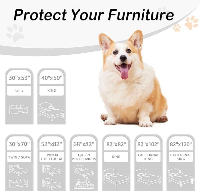 hyha Waterproof Dog Bed Blanket, Soft Pet Blankets, Waterproof Couch Cover for Dogs, Reversible Sofa Covers Washable for Furniture (52x82 Inch, Taupe/Beige)