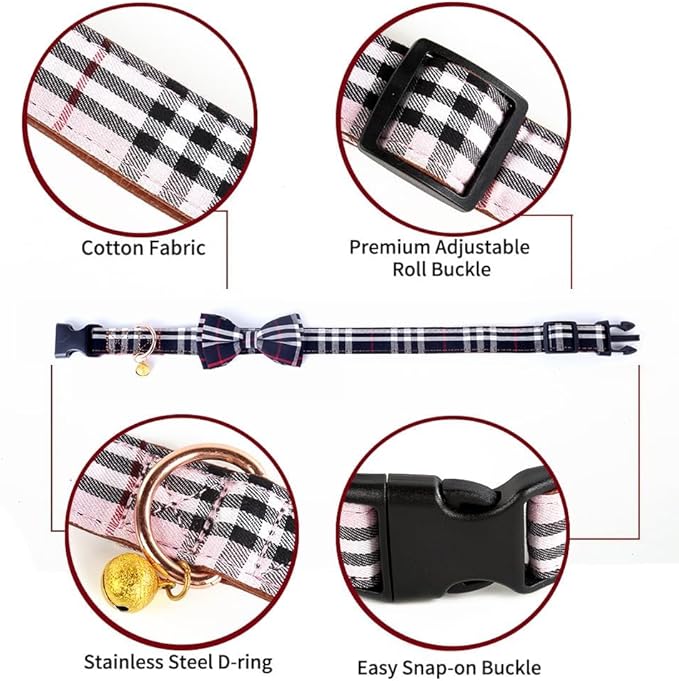Yizepet Dog Collar with Bow Tie- Adjustable pet Collar for Dogs with Plastic Buckle Collar, Stylish Pattern for Small Medium or Large Boy and Girl Dog and Cat
