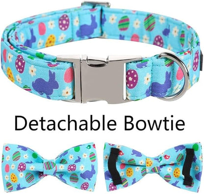 ARING PET Easter Dog Collar with Bow, Cute Adjustable Egg Rabbit Bowtie Pet Collars with Metal Buckle for Puppy Small Medium Large Boy Girl Dogs-M