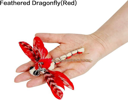 TTcat Feather Cat Toy Attachments,3 Pcs Simulation Insects Bugs Dragonfly Grasshopper Refills, Cat Toys Replacement Feathers for Cat Kitten Wand.