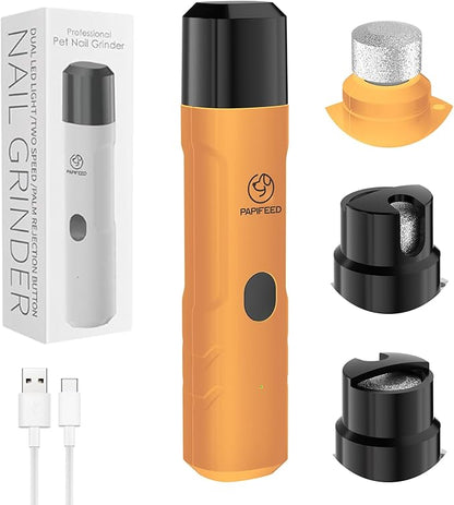 PAPIFFEED Dog Nail Clippers & Dog Nail Grinder, Quiet 3-Speed Electric Dog Nail Trimmers with Dual LED Light, Rechargeable Pet Nail File for Small Medium Large Dogs & Cats (Orange)