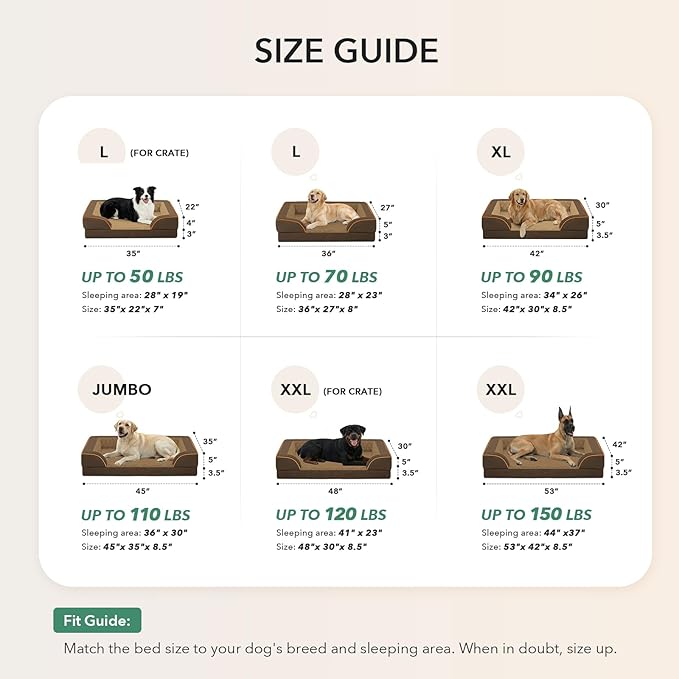 Casa Paw Orthopedic Dog Beds for Large Sized Dogs, Waterproof Memory Foam Large Pet Bed with Sides 36x27Inch, Non-Slip and Egg-Crate Foam Big Dog Couch Bed with Removable Washable Cover, Brown