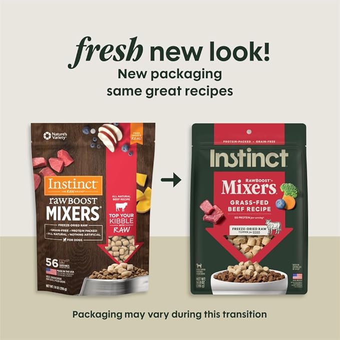 Instinct Raw Boost Mixers, Freeze Dried Dog Food Topper, Grain Free Recipe - All Natural Beef, 14 oz. Bag