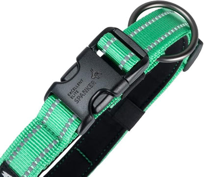 EXCELLENT ELITE SPANKER Reflective Dog Collar Classic Soft Padded Breathable Nylon Adjustable Pet Collar with Quick Release Buckle for Boy Girl Male Female Puppies Small Medium Large Dogs(Green-L)