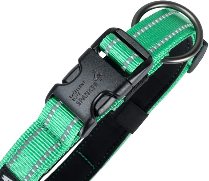 EXCELLENT ELITE SPANKER Reflective Dog Collar Classic Soft Padded Breathable Nylon Adjustable Pet Collar with Quick Release Buckle for Boy Girl Male Female Puppies Small Medium Large Dogs(Green-S)