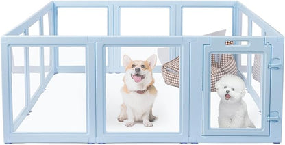 LoveTail DIY Clear Acrylic Dog Playpen House,Quick Easy Assembly and Disassembly,Strong Floor Suction,Indoor and Outdoor Use,Easy Cleansing Puppy Fence (Sky Blue, 23.6" H, 10PCS)