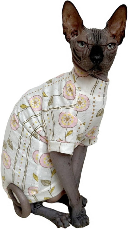 Limited Edition Sphynx Cat T-Shirts Elastic Hairless Cat Sweatshirt Pet Kitten Clothes Round Collar Kitten Shirts Vest Cats & Small Dogs Apparel (Dandelion, L (7.7-9.9 lbs))