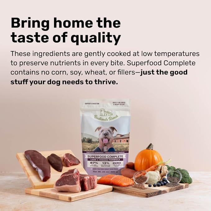 BADLANDS RANCH by Katherine Heigl – Superfood Complete Air-Dried Lamb & Venison Dog Food – High Protein with Superfoods for Daily Wellness & Consistent Nutrition – 64 oz (Pack of 4)