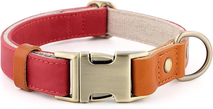 Plutus Pet Genuine Leather & Hemp Dog Collar – Adjustable Heavy Duty Pet Collar with Quick Release Metal Buckle, Soft & Stylish for Puppy and Small, Medium, Large Dogs (Red, XS)