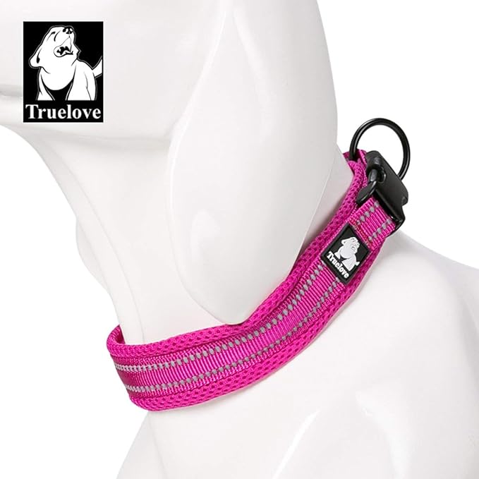 Truelove Dog Collar Reflective Premium Duraflex Buckle,High Grade Nylon Webbing No Choke Basic Collars TLC5011(Fushcia,M)