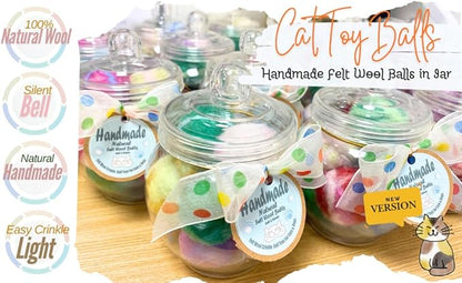 BALLMIE Felt Wool Cat Toys Ball with Catnip and Bell, Natural Handmade cat Toys Ferret Toys cat Gift Basket (Felt Wool Mixed in Jar)