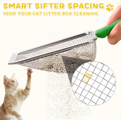 Apidgrowth Metal Cat Litter Scoop,Sturdy Litter Cleaner Corner Shovel,Stainless Steel Mesh Litter Shovel,Easy to Clean Reptile Terrarium Sand Waste(Green)-Christmas