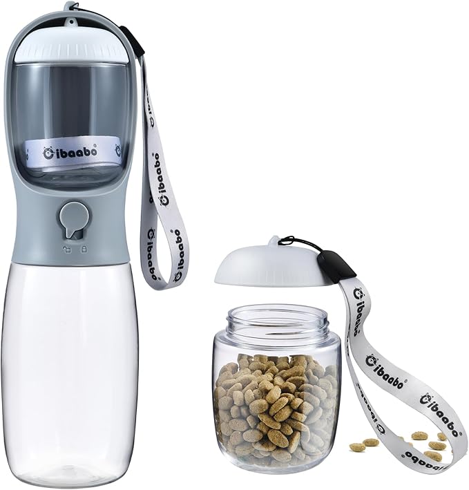 Cibaabo Dog Water Bottle with Food Container, Travel Puppy Water Bowl, Portable Pet Dispenser, Dog Stuff Accessories Items, Puppy Essentials Necessities for Yorkie Chihuahua Cat Walking and Hiking