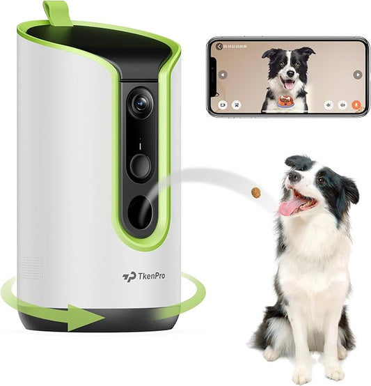 TKENPRO 5MP Ultra HD Pet Camera - Dog Camera with Treat Dispenser, Remote Treat Tossing via Phone App, 360° Auto Tracking & Motion Alerts, 5G&2.4G WiFi for Cats Indoor