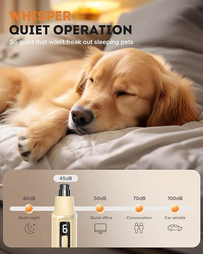 7-Speed Dog Nail Grinder with LED Light – Ultra Quiet Electric Pet Nail Trimmer for Large Dogs & Cats – Professional Grooming Tool with Dust Collector, One-Hand Speed Control & Instant Stop Safety