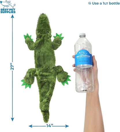 Best Pet Supplies 2-in-1 Stuffless Squeaky Dog Toys with Soft, Durable Fabric for Small, Medium, and Large Pets, No Stuffing for Indoor Play, Holds a Plastic Bottle - Alligator, Large (Pack of 3)