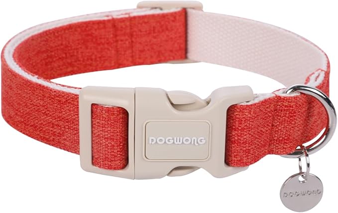 DOGWONG Cotton Hemp Dog Collar, Heavy-Duty Orange Dog Collar Adjustable Soft Natural Fabric Pet Dog Collar Cute Fall Puppy Necklace for Small Medium Large Dogs