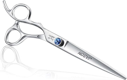 JASON Left Handed 7" Straight Dog Grooming Scissors, Premium Cats Grooming Shears Pets Trimming Kit with Offset Handle and a Jewelled Screw, Sharp, Comfortable Christmas Gift