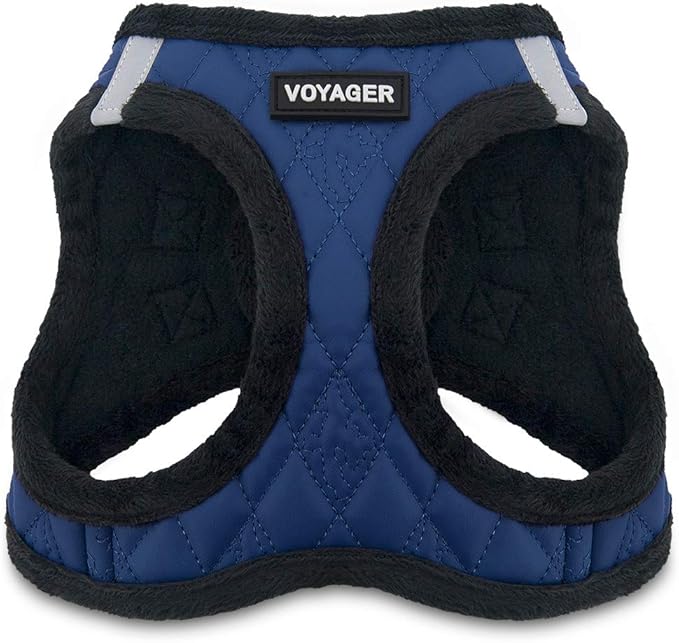Best Pet Supplies - All Weather Plush, Reflective, No Pull Harness for Small, Medium Dogs, Cats - Secure with Hook & Loop Fastener, Buckle, Double D-Rings - Royal Blue Faux Leather, XS