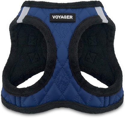 Best Pet Supplies - All Weather Plush, Reflective, No Pull Harness for Small, Medium Dogs, Cats - Secure with Hook & Loop Fastener, Buckle, Double D-Rings - Royal Blue Faux Leather, XS