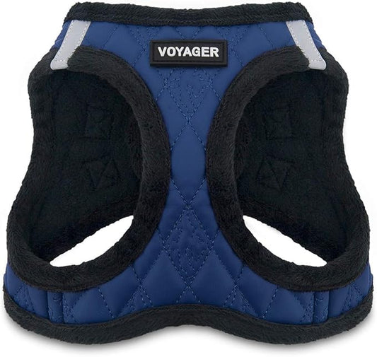 Best Pet Supplies - All Weather Plush, Reflective, No Pull Harness for Small, Medium Dogs, Cats - Secure with Hook & Loop Fastener, Buckle, Double D-Rings - Royal Blue Faux Leather, XL