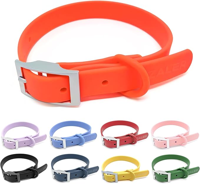 ZALER Waterproof Dog Collar, Adjustable Odor Proof Dog Collars Easy to Clean, Soft Comfortable Pet Collars for Large, Medium Small Dogs (Bright Orange, M(Length:11.4''-15.4''; Width:0.75''))