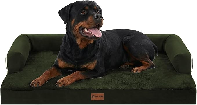 Casa Paw Orthopedic Dog Beds for Extra Large Dogs, Waterproof Egg Crate Foam XL Dog Bed with Sides 48x30Inch, Big Dogs Couch Beds with Removable Washable Cover and Nonskid Bottom, Olive Green