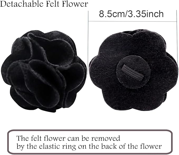 ARING PET Velvet Dog Collars, Black Soft Pet Collar with Detachable Felt Flower Metal Buckle for Puppy Small Medium Large Boy Girl Dogs-L