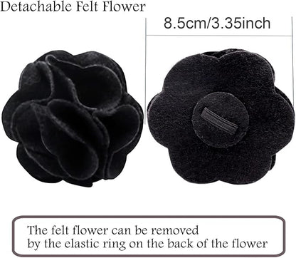 ARING PET Velvet Dog Collars, Black Soft Pet Collar with Detachable Felt Flower Metal Buckle for Puppy Small Medium Large Boy Girl Dogs-XL