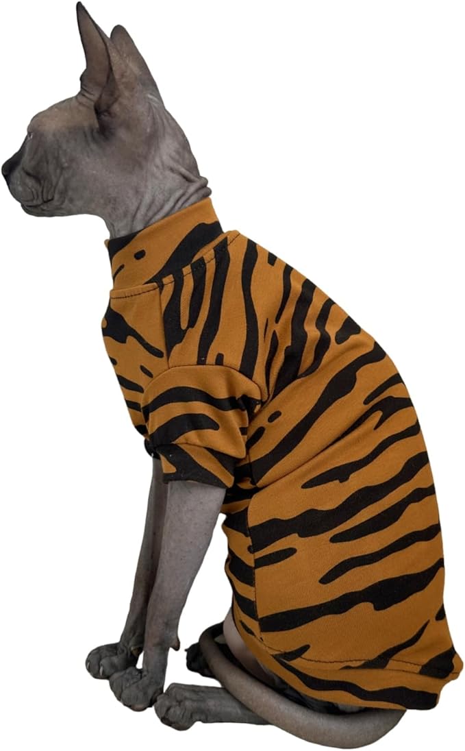 Limited Edition Sphynx Cat Cotton T-Shirts Hairless Cat Sweatshirt Pet Kitten Clothes Round Collar Kitten Shirts Vest Cats & Small Dogs Apparel (Siberian Tiger, S (3.3-4.4 lbs))